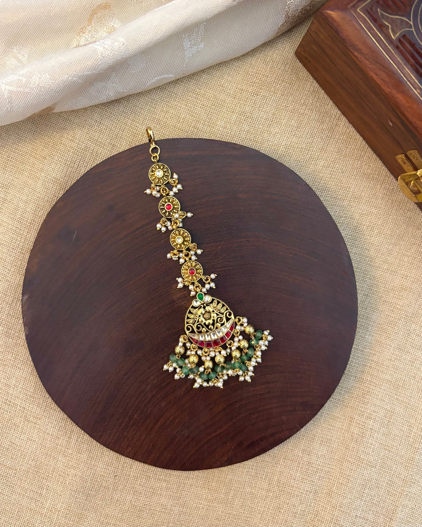 Gold-Plated Jadau Kundan Traditional Maang Tikka | MT095