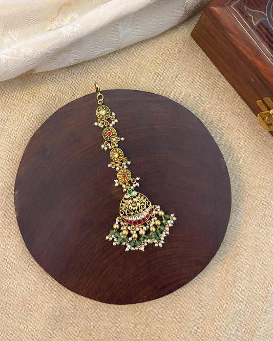 Gold-Plated Jadau Kundan Traditional Maang Tikka | MT095