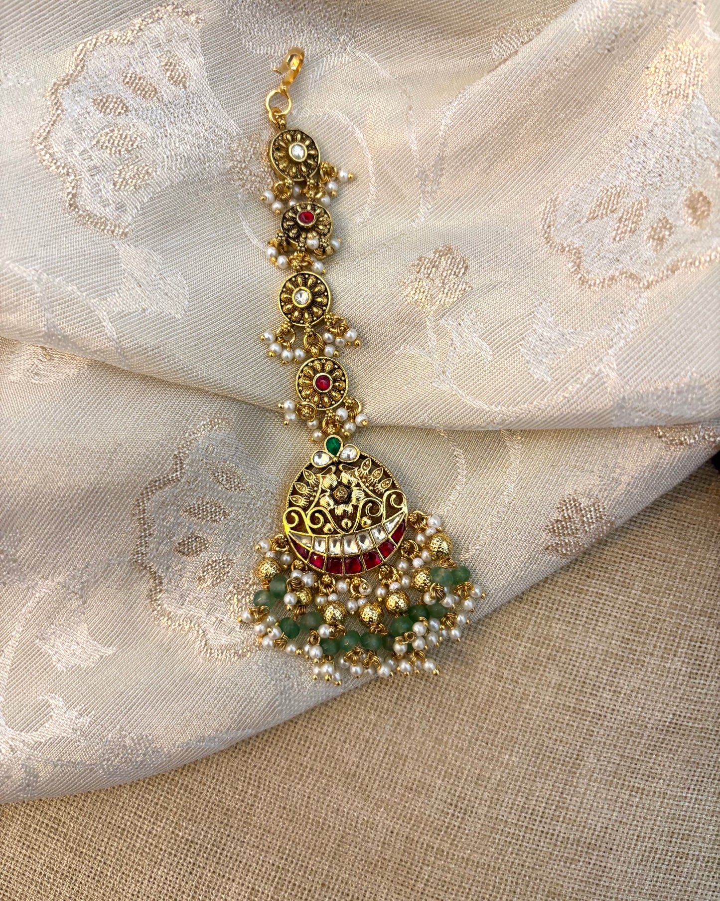 Gold-Plated Jadau Kundan Traditional Maang Tikka | MT095