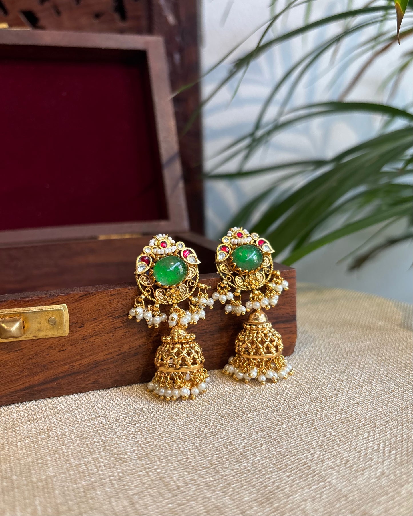 Green Kundan Jhumkas | ER240