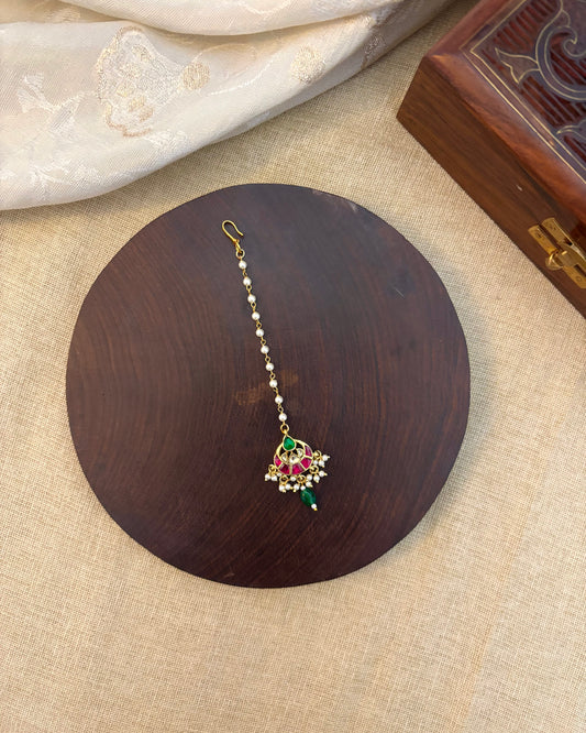 Jadau Kundan Maang Tikka with Pearl Chain | MT099
