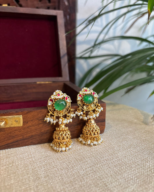 Green Kundan Jhumkas | ER240