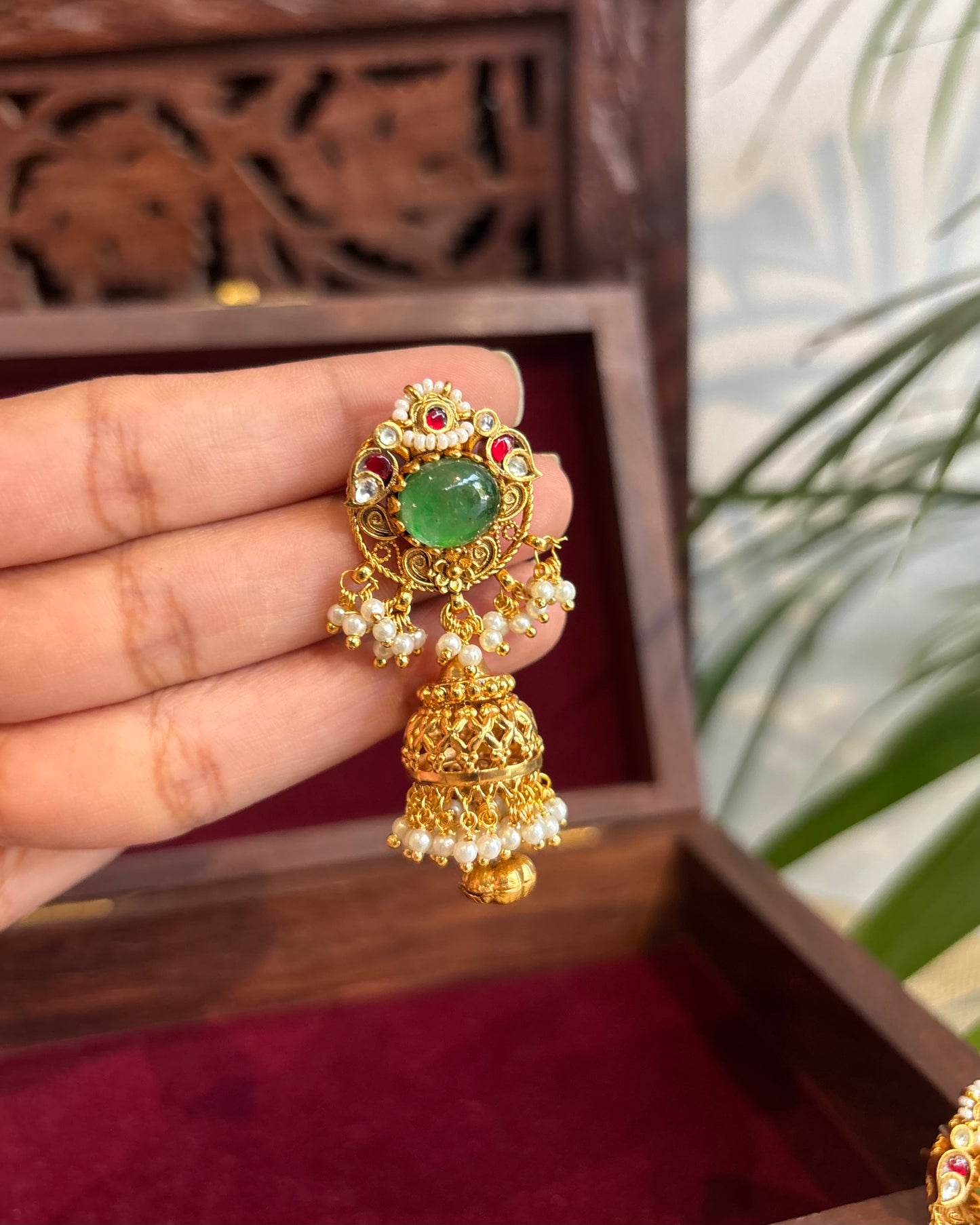 Green Kundan Jhumkas | ER240