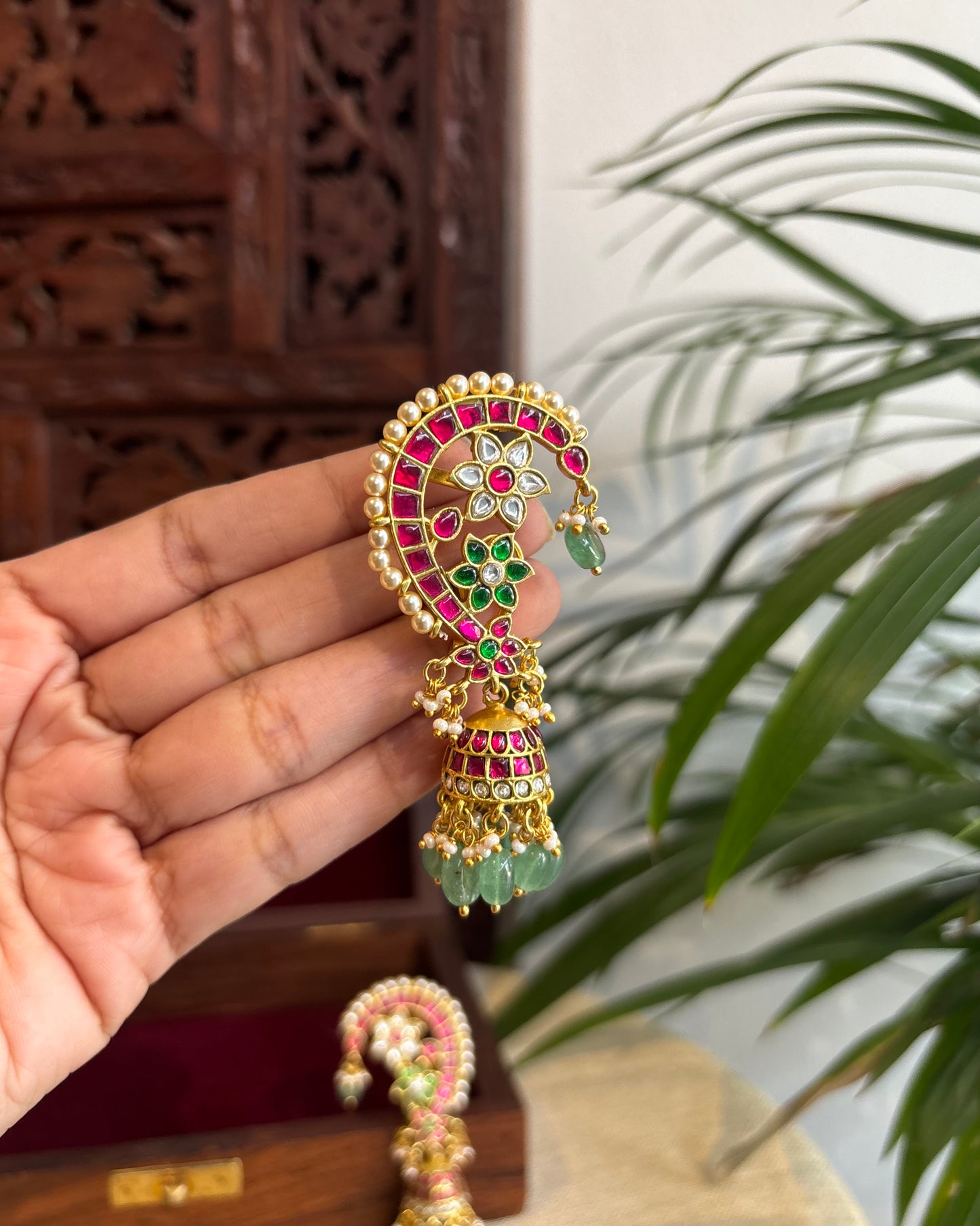 Regal Peacock Ear Cuff Jhumkas – Intricate Kundan Design | ER236