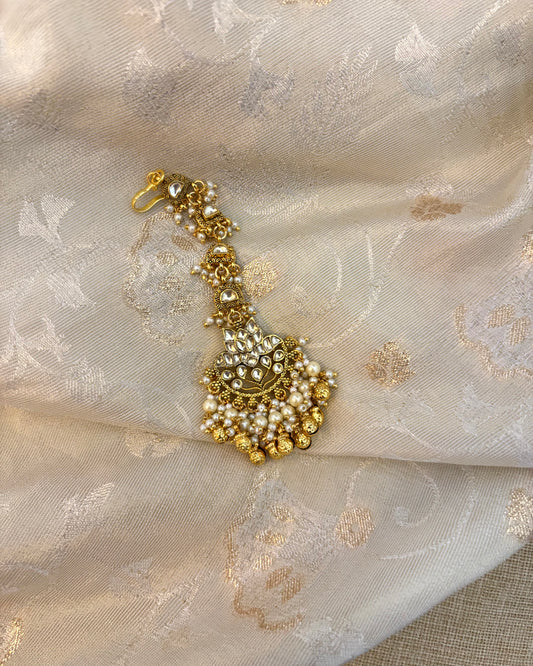 White Lotus Gold-Plated Jadau Kundan Traditional Maang Tikka | MT096