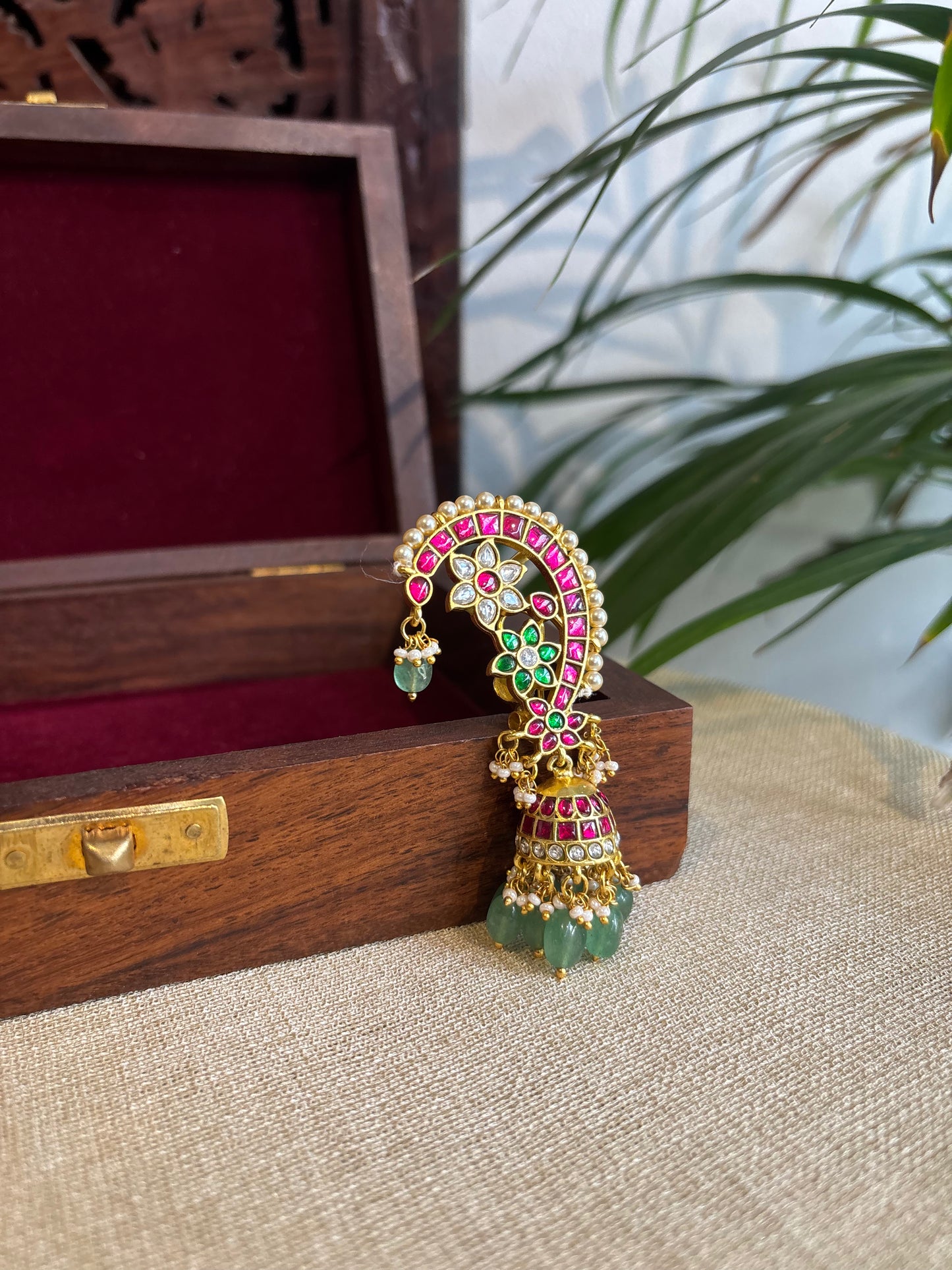 Regal Peacock Ear Cuff Jhumkas – Intricate Kundan Design | ER236