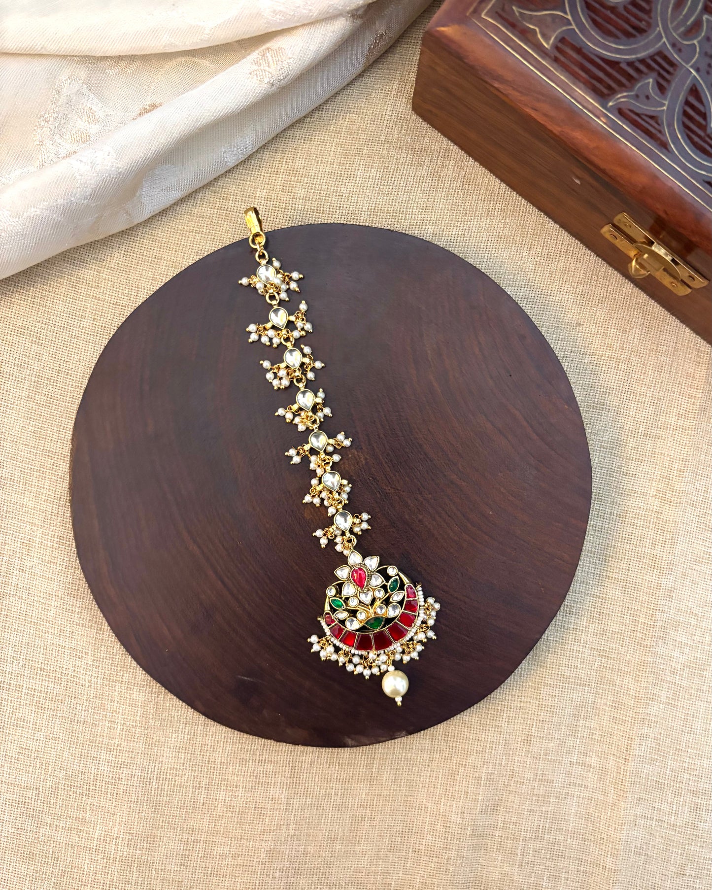Multicolor Gold-Plated Jadau Kundan Traditional Maang Tikka | MT097