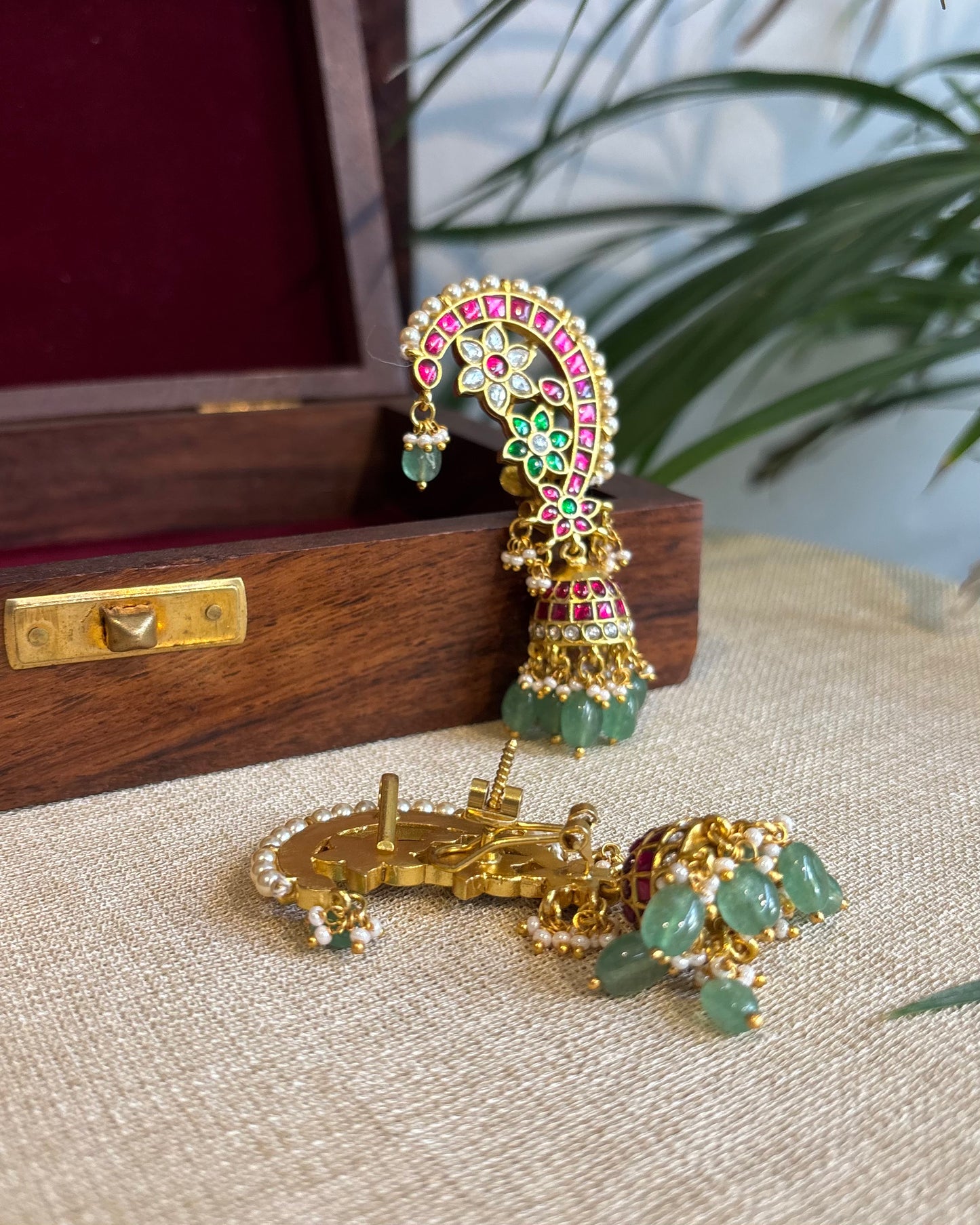 Regal Peacock Ear Cuff Jhumkas – Intricate Kundan Design | ER236