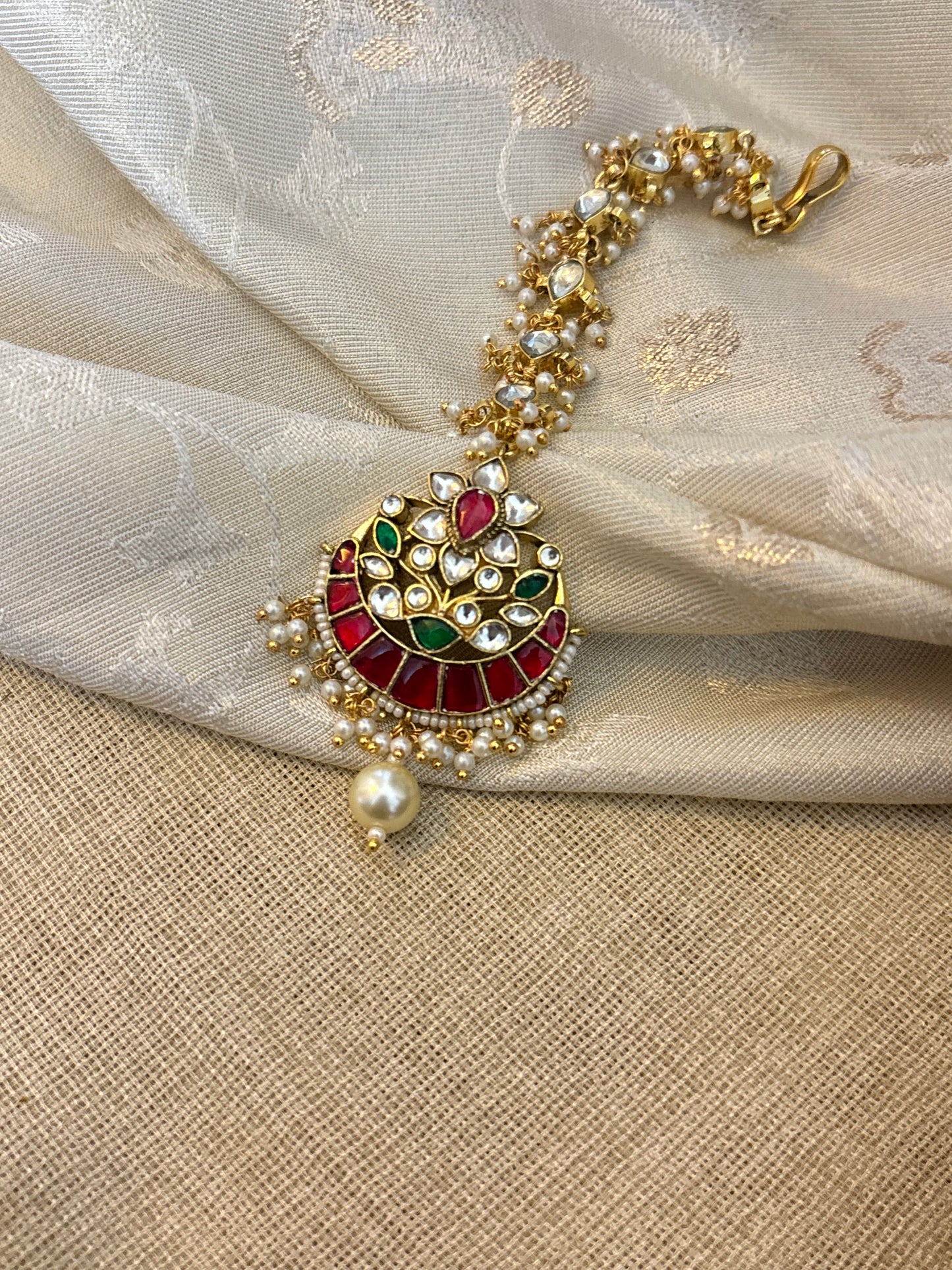Multicolor Gold-Plated Jadau Kundan Traditional Maang Tikka | MT097