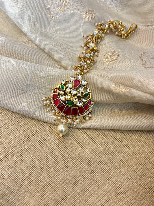 Multicolor Gold-Plated Jadau Kundan Traditional Maang Tikka | MT097