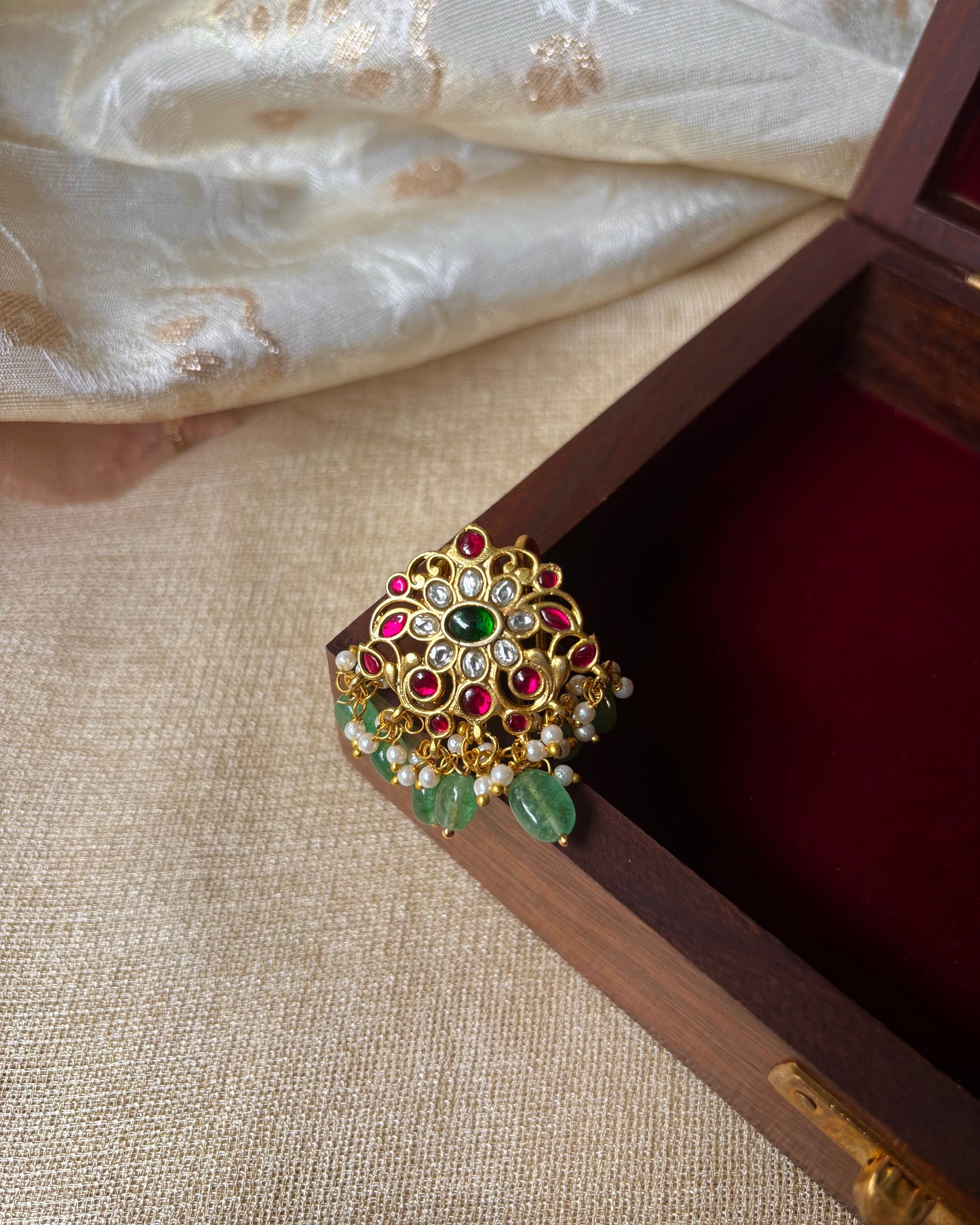 Multicolor Handcrafted Jadau Kundan Floral Hair Pin | HA066