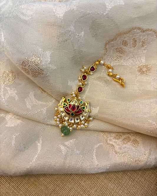 Multicolor Lotus Minimal Jadau Kundan Maang Tikka | MT098