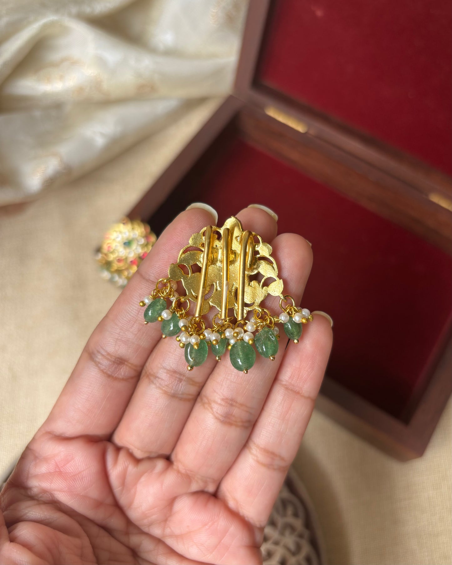 Multicolor Handcrafted Jadau Kundan Floral Hair Pin | HA066