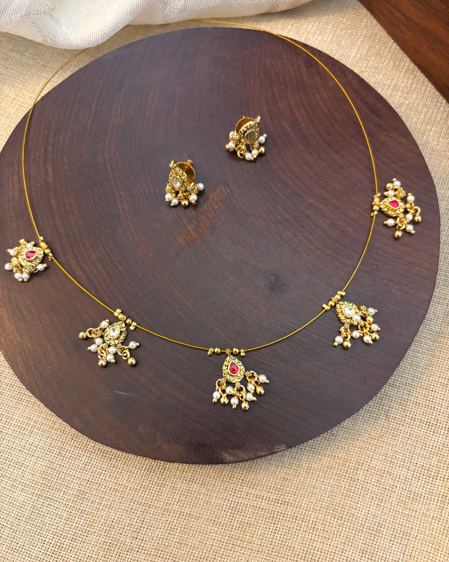 Antique Jadau Kundan Invisible Chain Necklace with Earrings | NC132