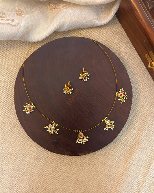 Antique Jadau Kundan Invisible Chain Necklace with Earrings | NC132