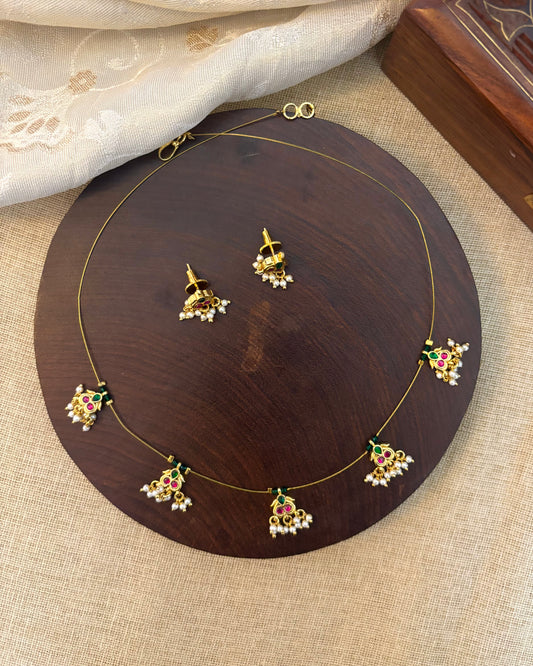 Jadau Kundan Invisible Chain Necklace with Earrings | NC130