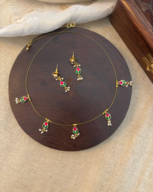Jadau Kundan Invisible Chain Necklace with Earrings | NC126