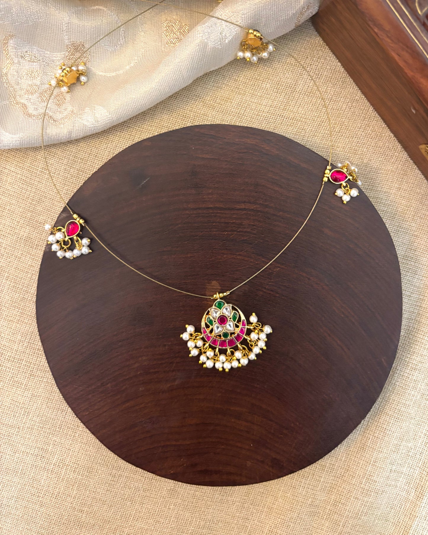 Floral Jadau Kundan Invisible Chain Necklace | NC134