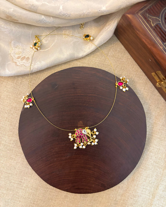 Elephant Jadau Kundan Invisible Chain Necklace | NC133
