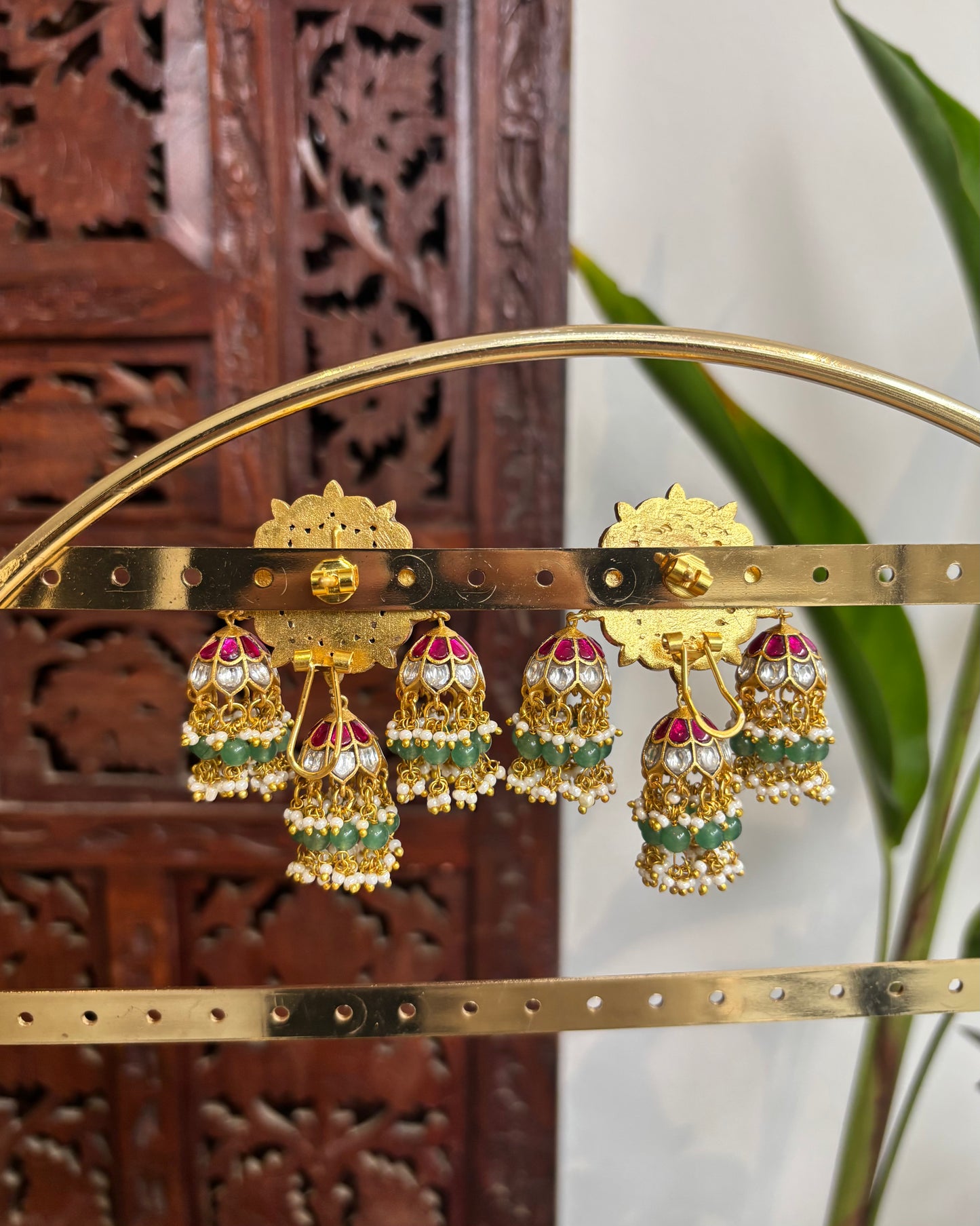 Jadau Kundan Floral Bridal Jhumkas – Triple Jhumka Statement Earrings | ER169