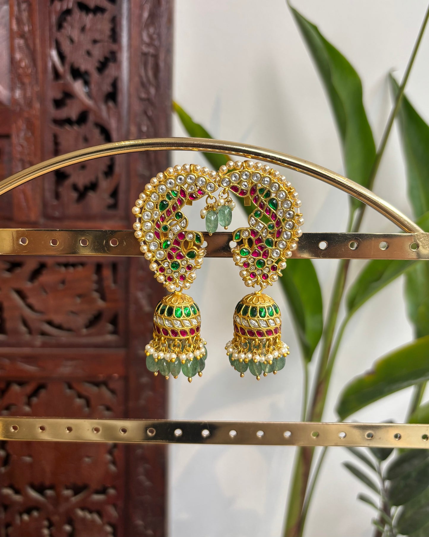 Regal Peacock Ear Cuff Jhumkas – Intricate Kundan Design | ER171