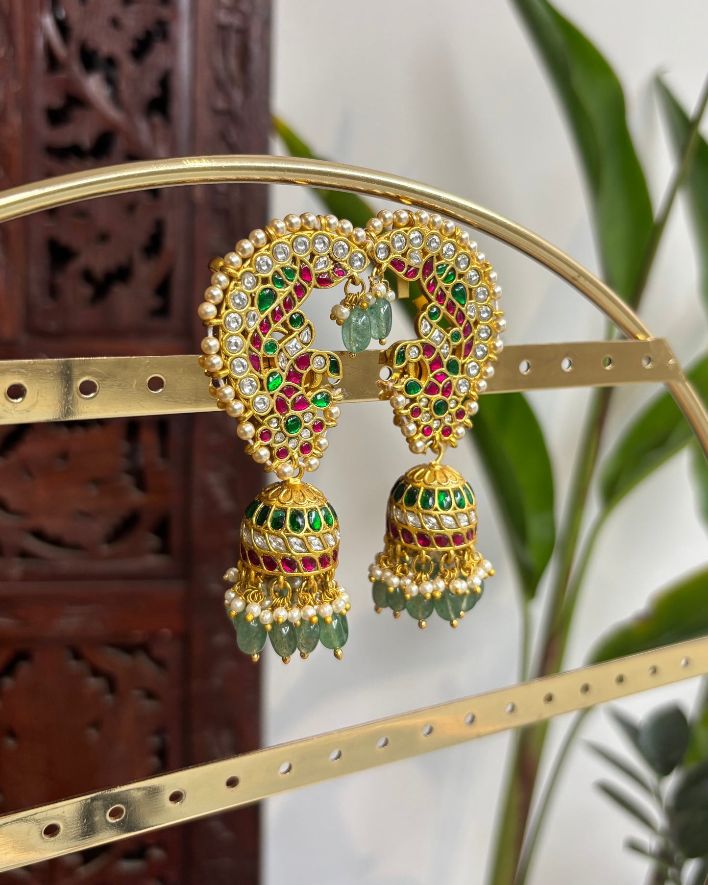 Regal Peacock Ear Cuff Jhumkas – Intricate Kundan Design | ER171