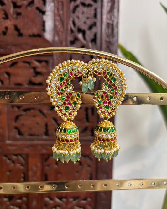 Regal Peacock Ear Cuff Jhumkas – Intricate Kundan Design | ER171