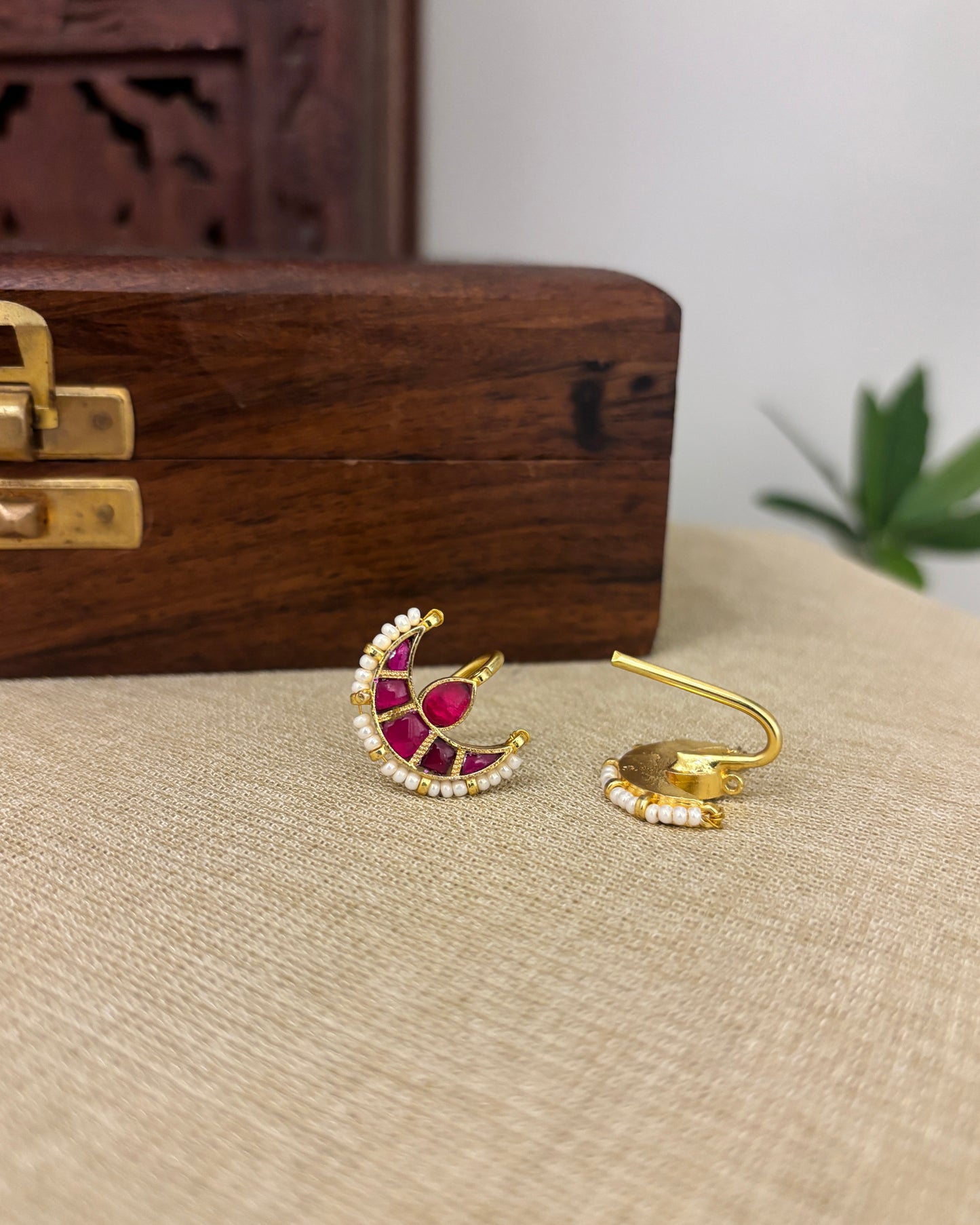 Chand Kundan Hair Pendant – Elegance for Your Braids | Ruby | Set Of Two | HA345