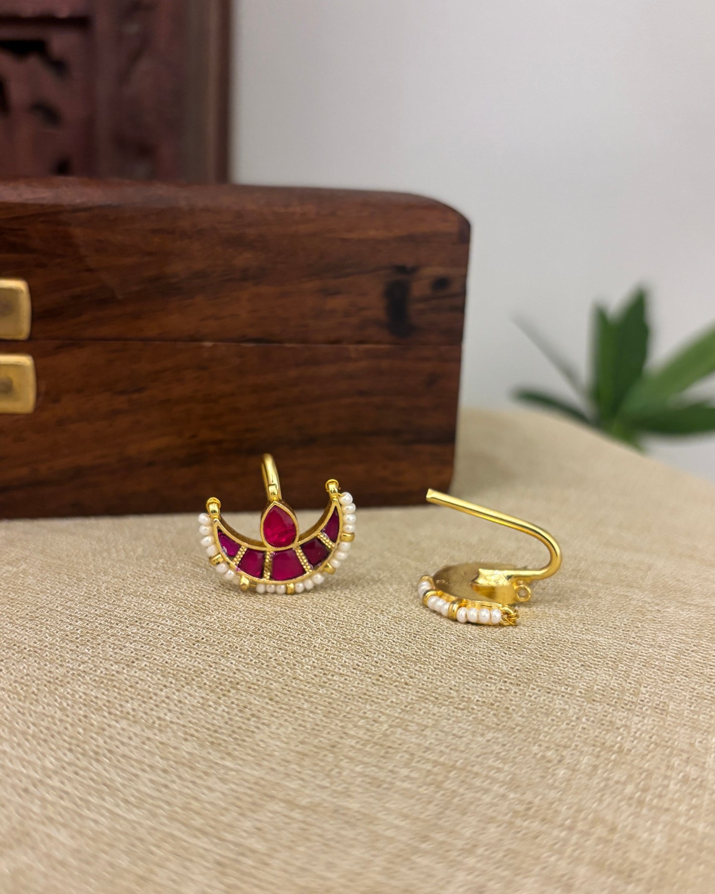 Chand Kundan Hair Pendant – Elegance for Your Braids | Ruby | Set Of Two | HA345