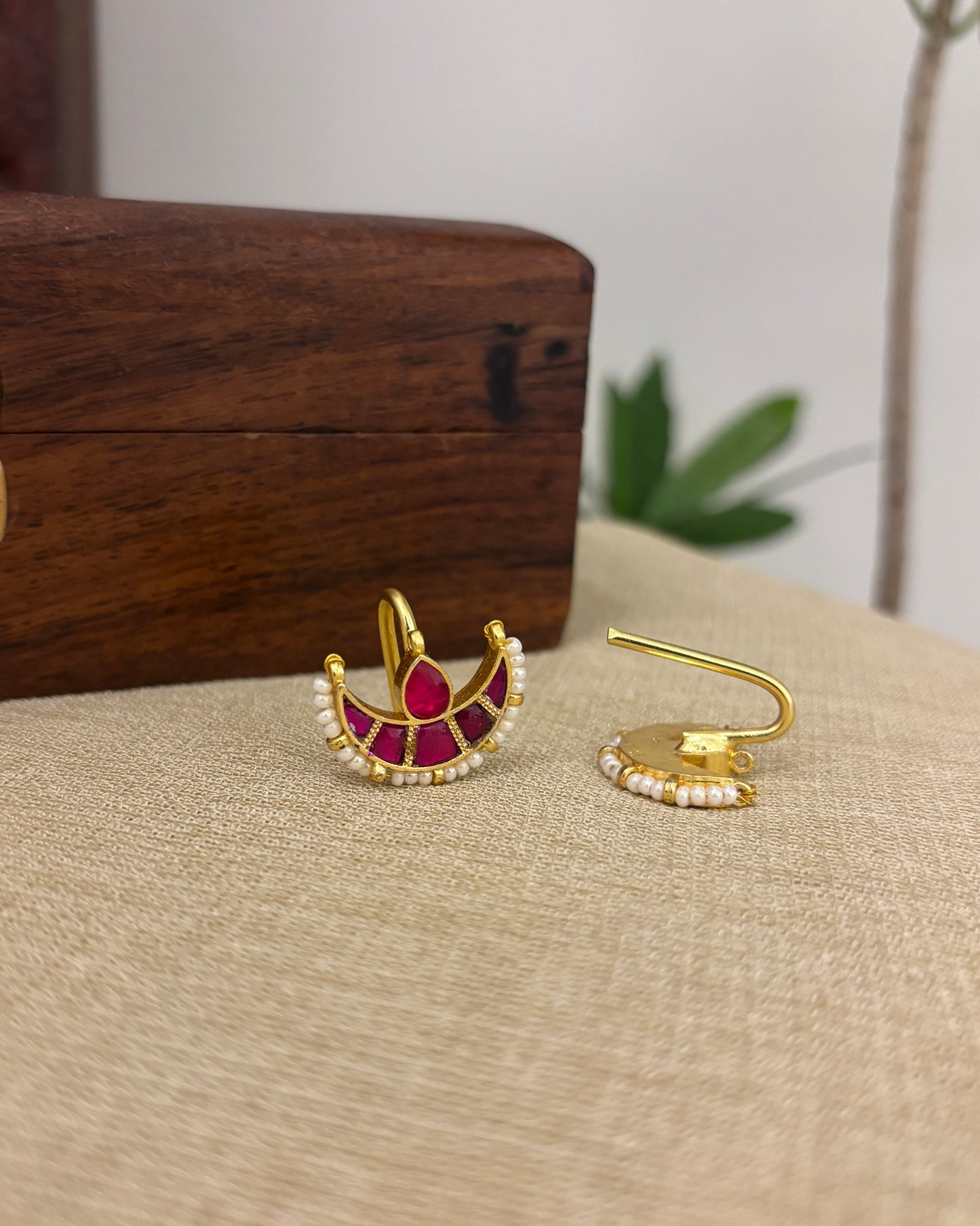 Chand Kundan Hair Pendant – Elegance for Your Braids | Ruby | Set Of Two | HA345