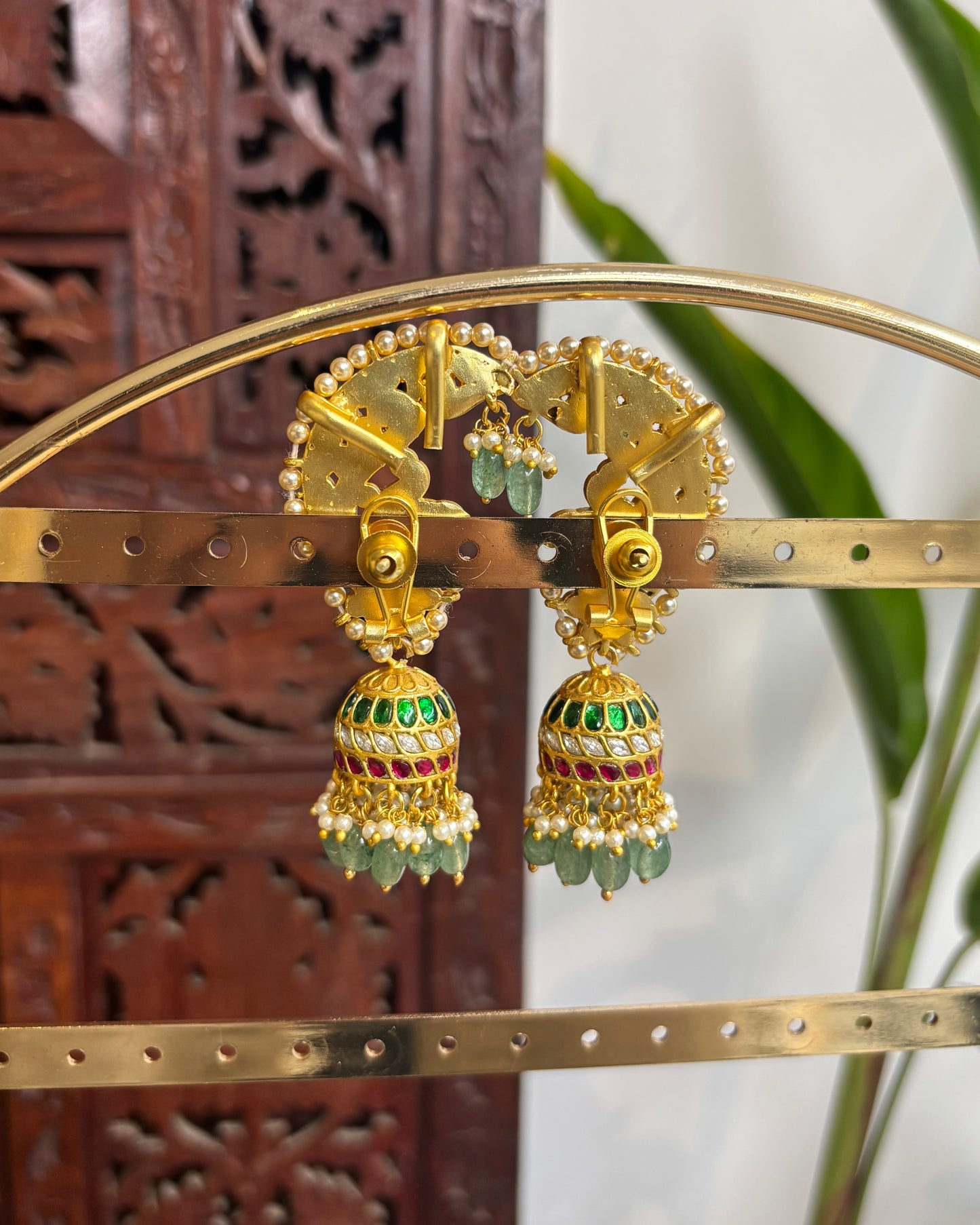 Regal Peacock Ear Cuff Jhumkas – Intricate Kundan Design | ER171