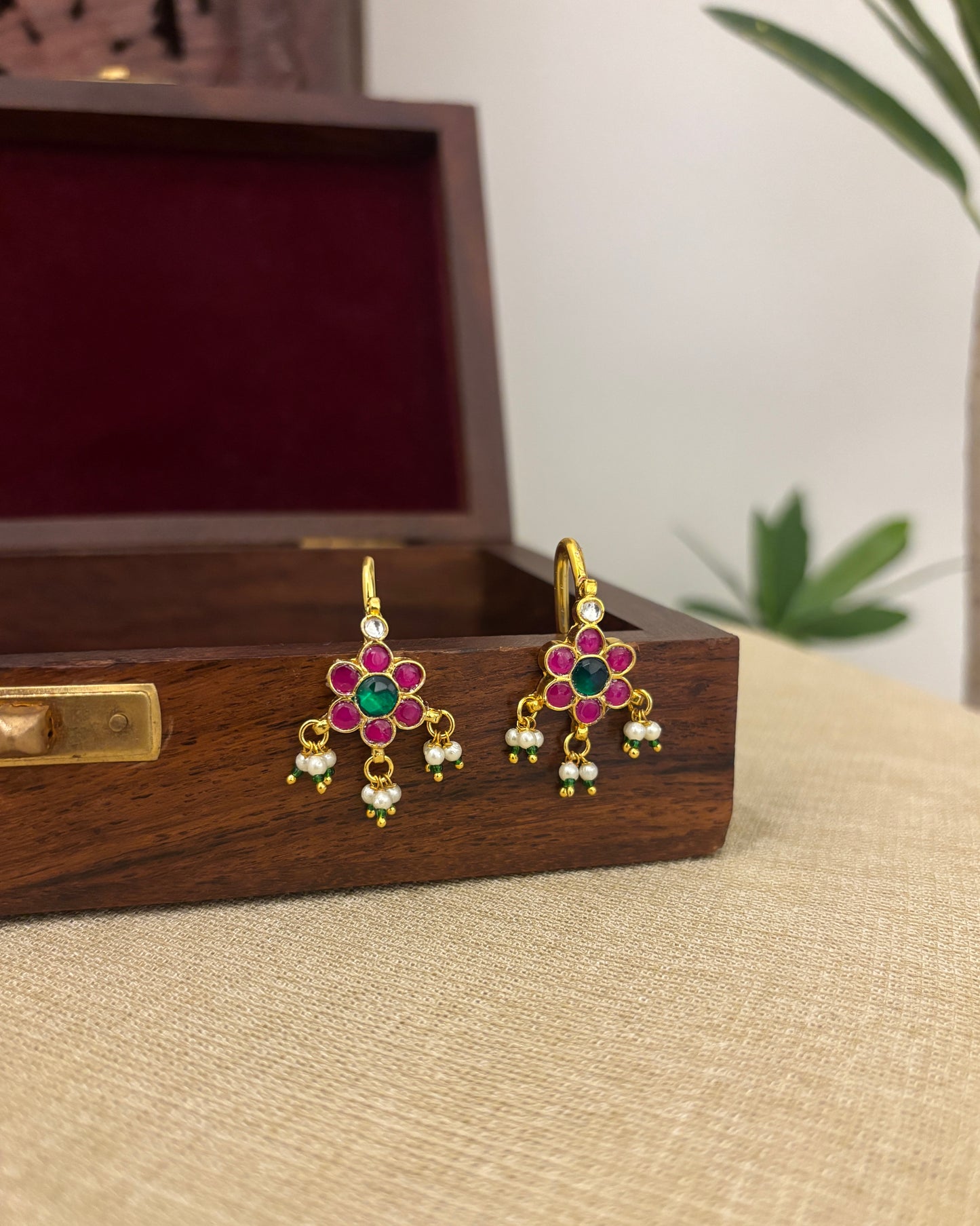Handcrafted Floral Hair Pins – Jadau Kundan & Pearls | Set Of 2 | Multi Colour | HA347