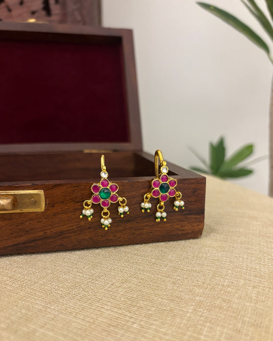 Handcrafted Floral Hair Pins – Jadau Kundan & Pearls | Set Of 2 | Multi Colour | HA347