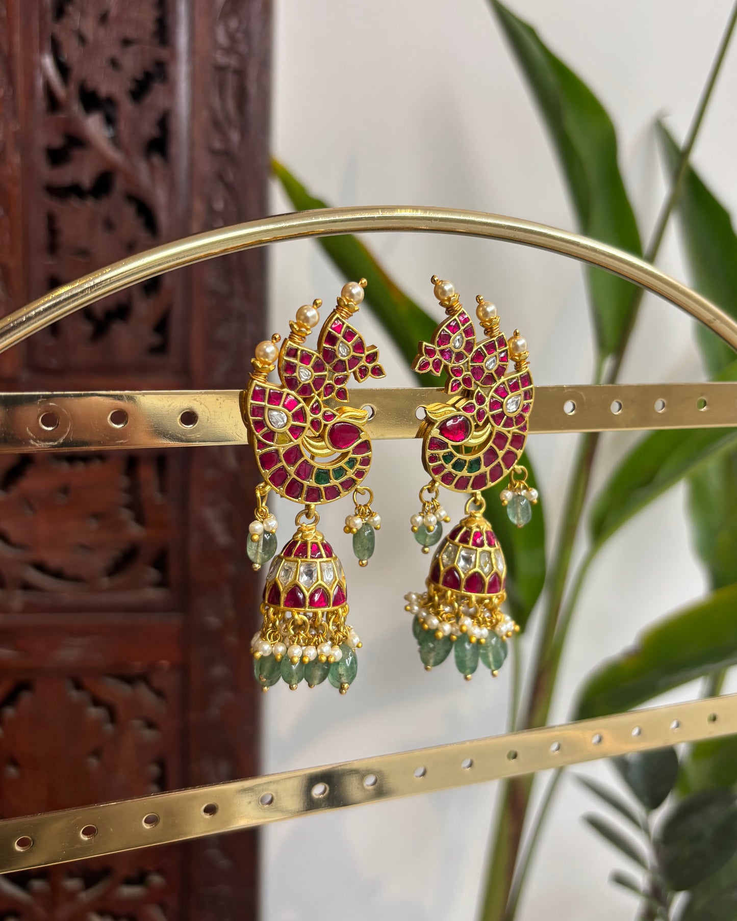 Handcrafted Peacock Jadau Kundan Jhumkas  – Statement Earrings | ER174