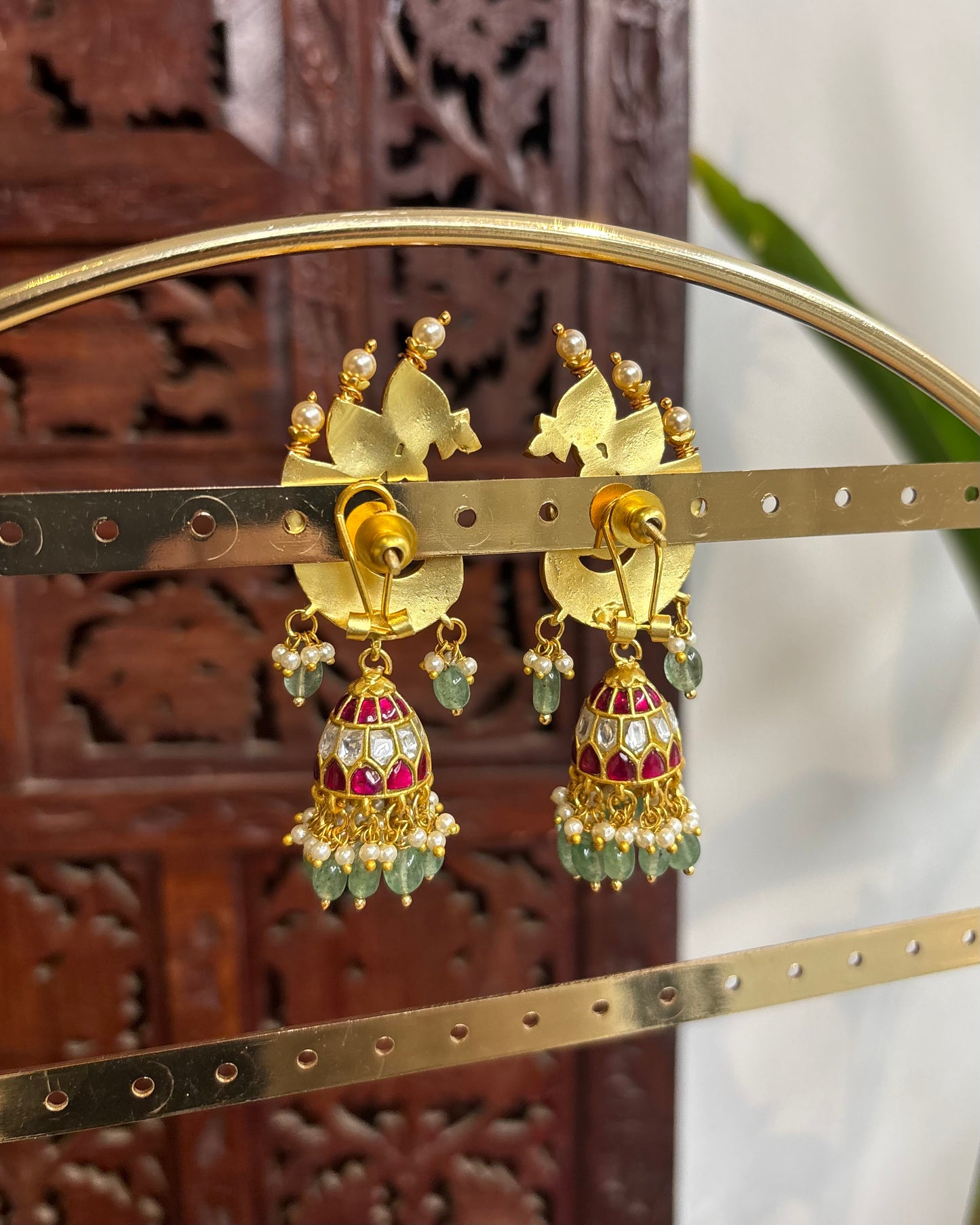 Handcrafted Peacock Jadau Kundan Jhumkas  – Statement Earrings | ER174