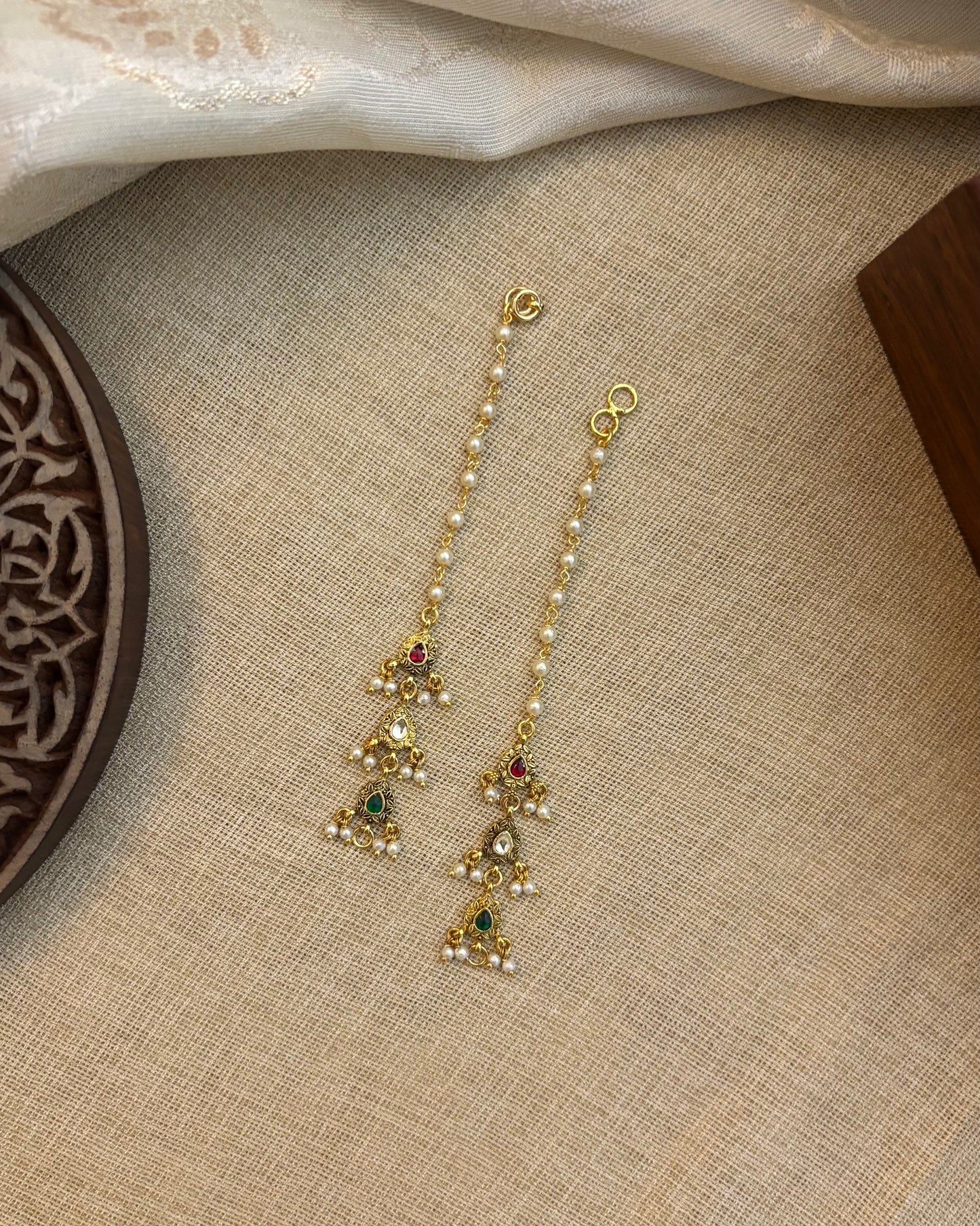 Multicolor Jadau Kundan Straight Maattal | Gold Plated Finish | EC080