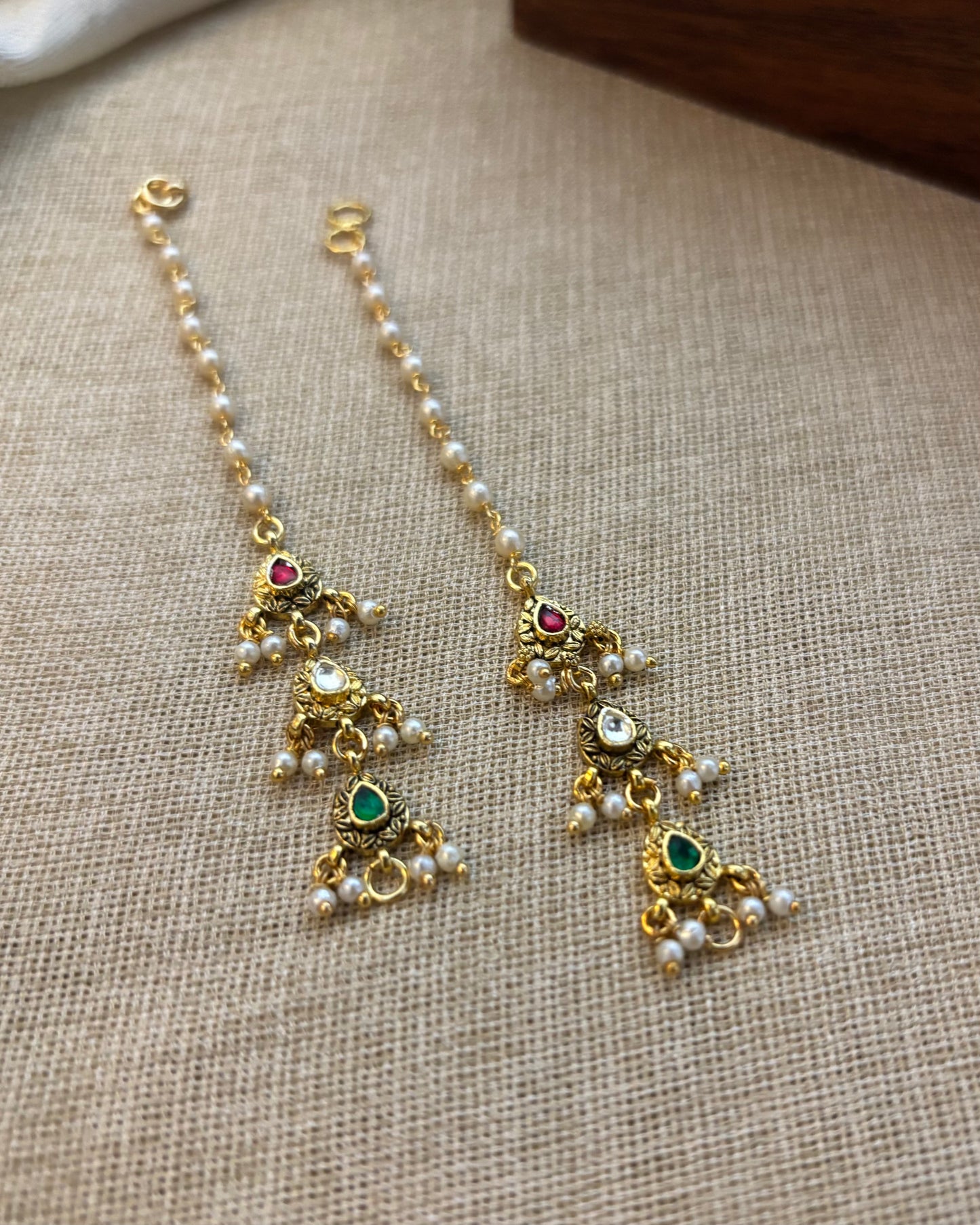 Multicolor Jadau Kundan Straight Maattal | Gold Plated Finish | EC080