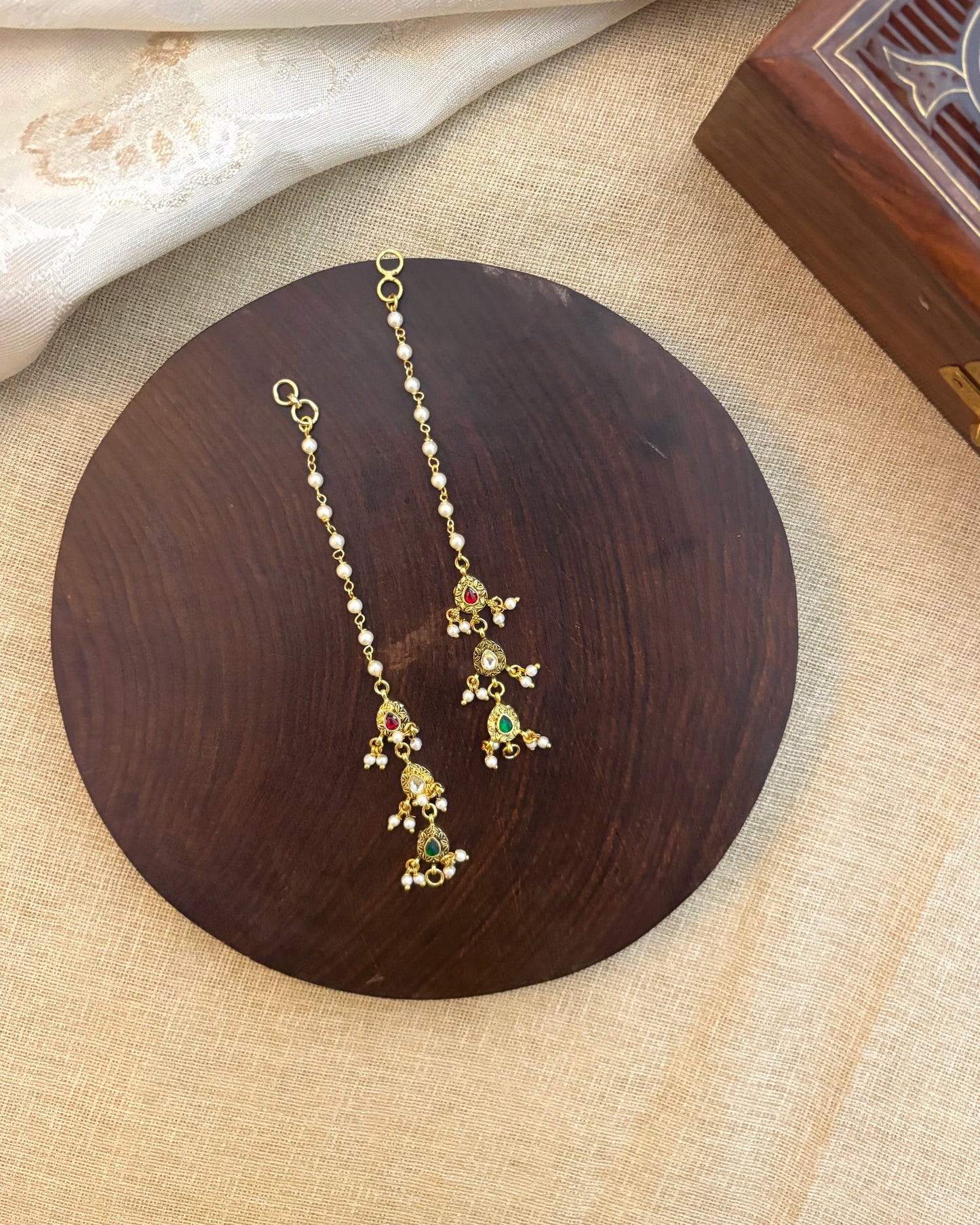 Multicolor Jadau Kundan Straight Maattal | Gold Plated Finish | EC080