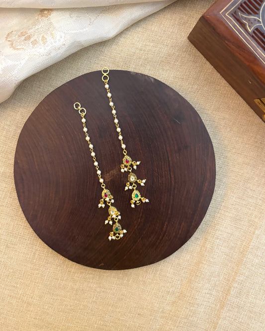 Multicolor Jadau Kundan Straight Maattal | Gold Plated Finish | EC080