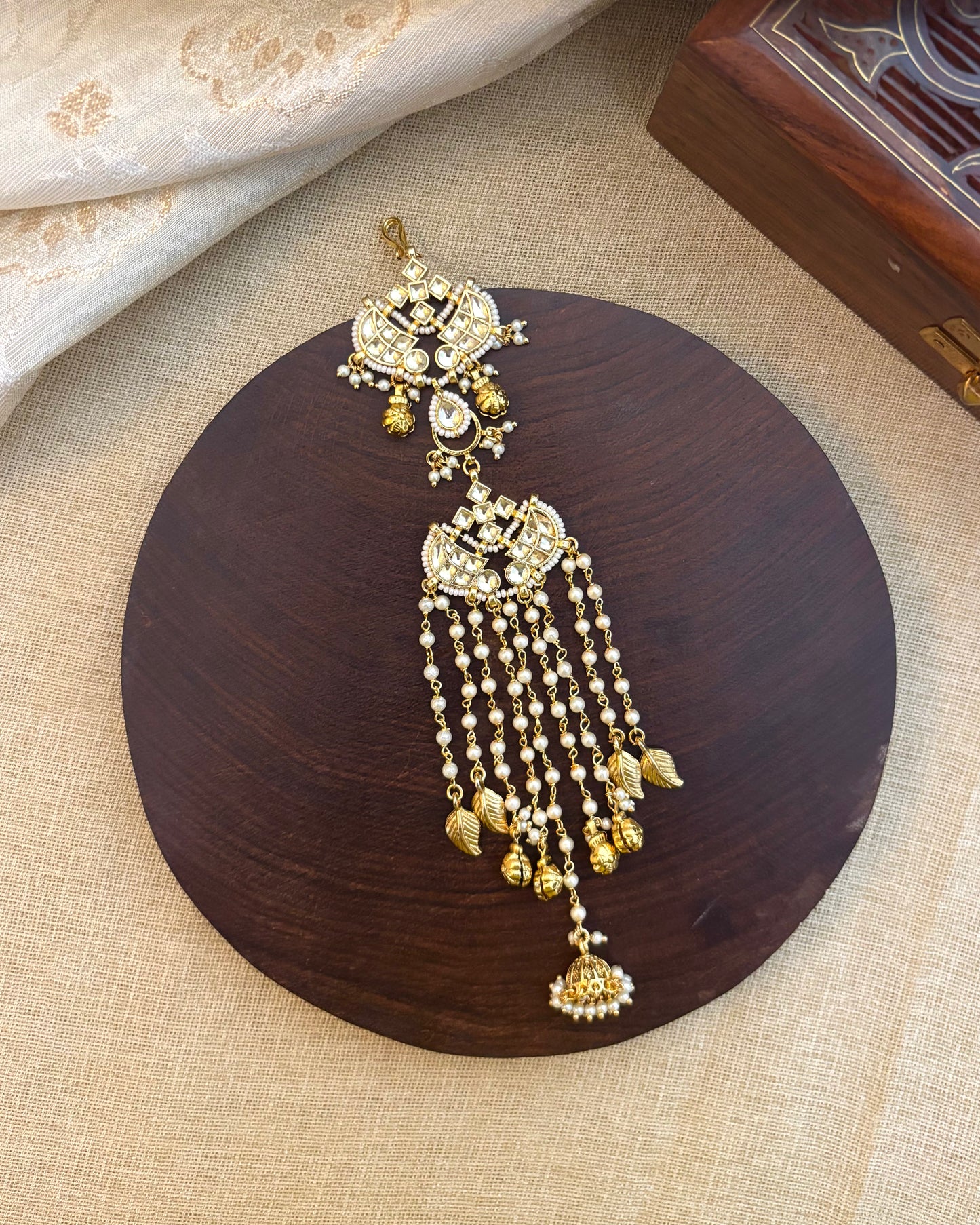 Gold Plated White Pachi Kundan Hair Accessory | HA126