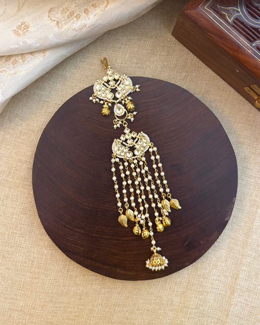 Gold Plated White Pachi Kundan Hair Accessory | HA126