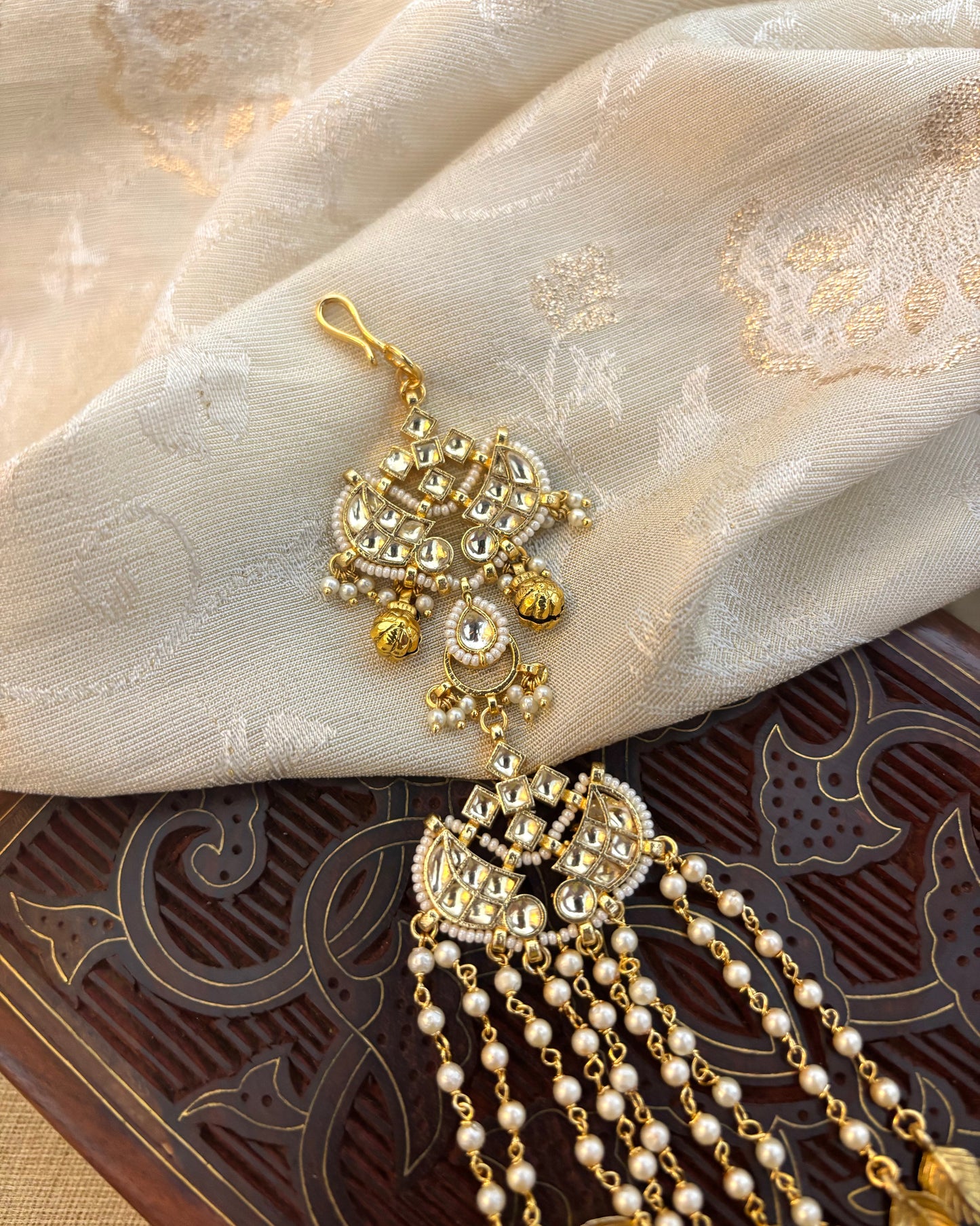 Gold Plated White Pachi Kundan Hair Accessory | HA126