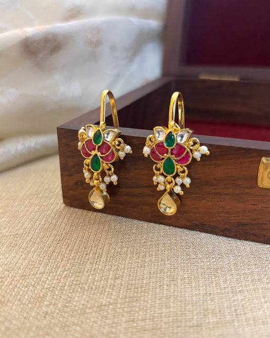 Multicolor Floral Gold-Finish Jadau Bugadi | ER115