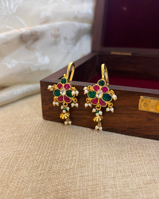 Multicolor Floral Gold-Finish Jadau Bugadi | ER116