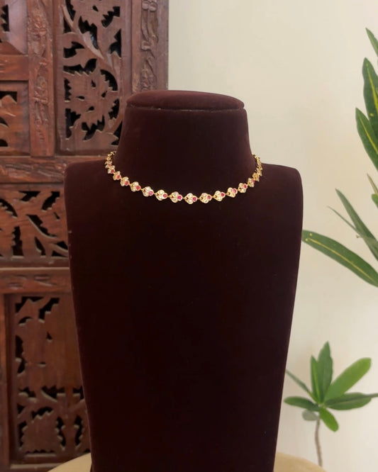 Floral Impon Choker Necklace – Ruby & White | NC654