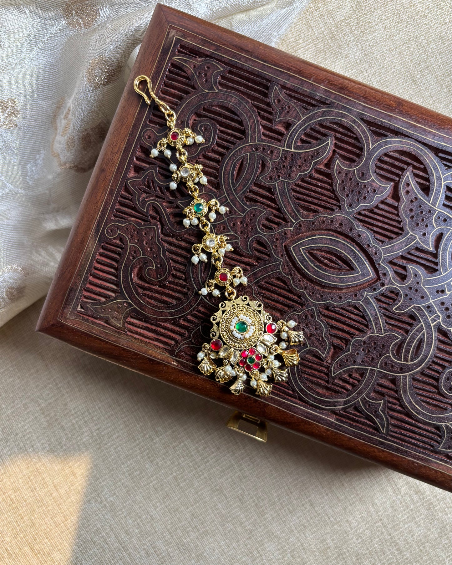 Multicolor Gold-Plated Jadau Kundan Traditional Maang Tikka | MT130