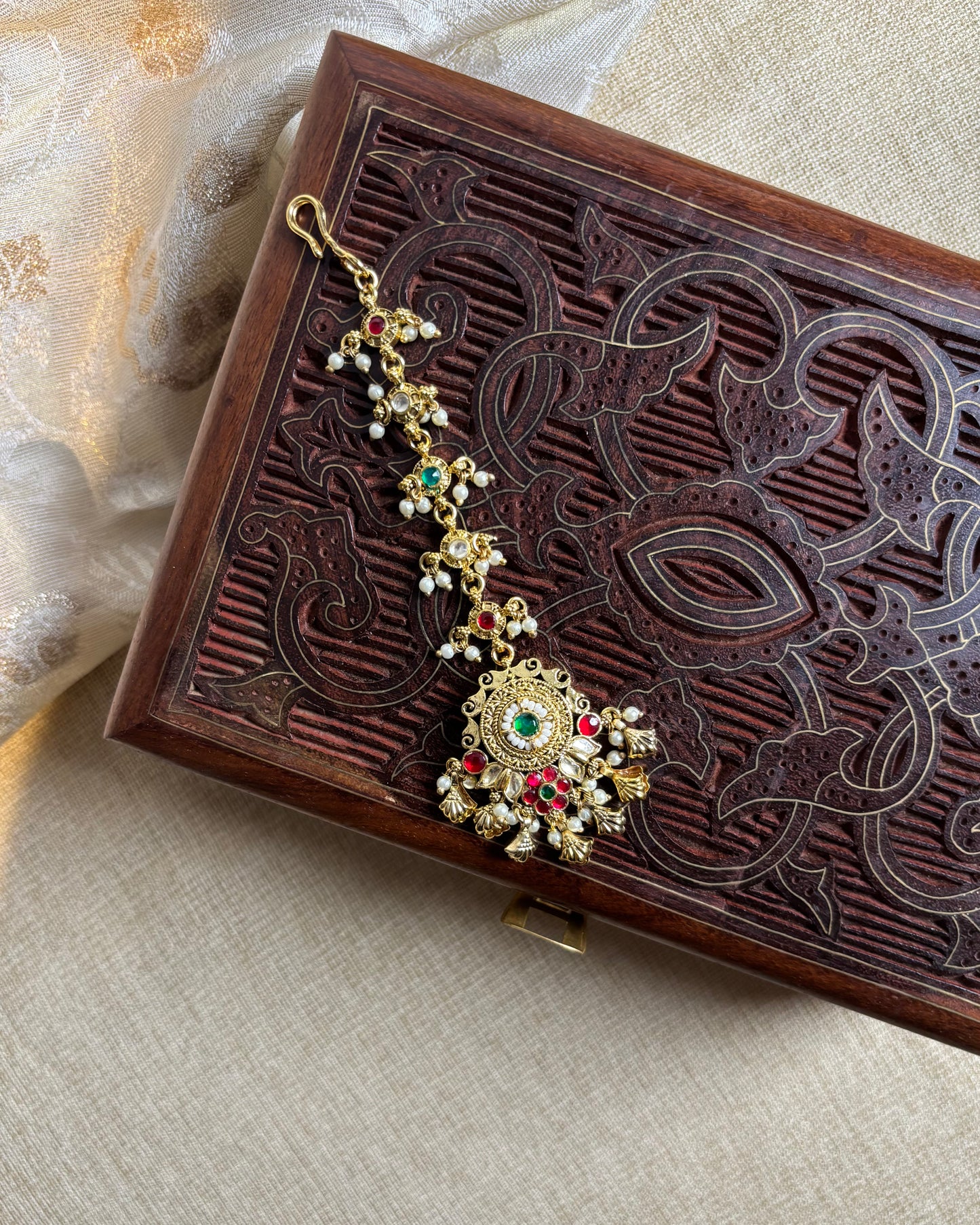 Multicolor Gold-Plated Jadau Kundan Traditional Maang Tikka | MT130