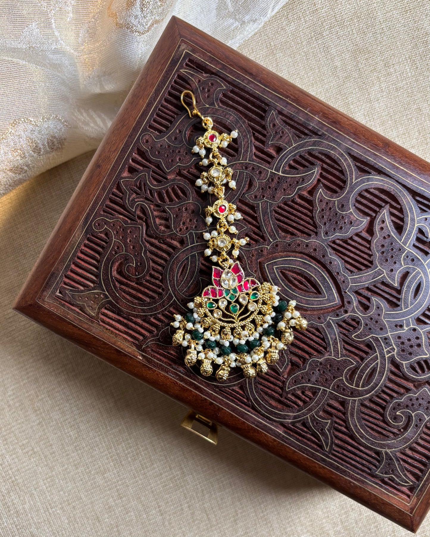 Multicolor Gold-Plated Jadau Kundan Traditional Maang Tikka | MT126
