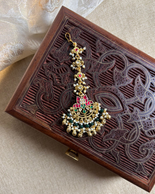 Multicolor Gold-Plated Jadau Kundan Traditional Maang Tikka | MT126