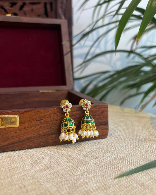 Green Jadau Kundan Jhumkas – For Kids & Adults | ER239